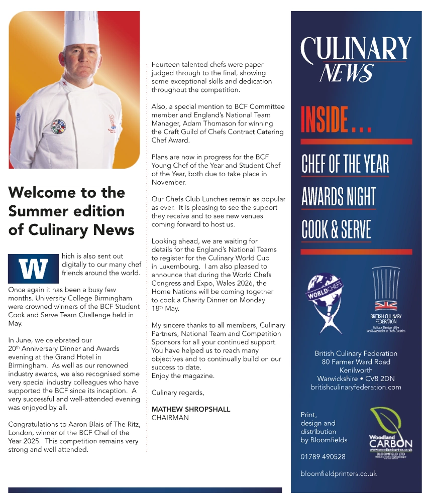 British Culinary Federation Culinary News Magazine Summer 2025